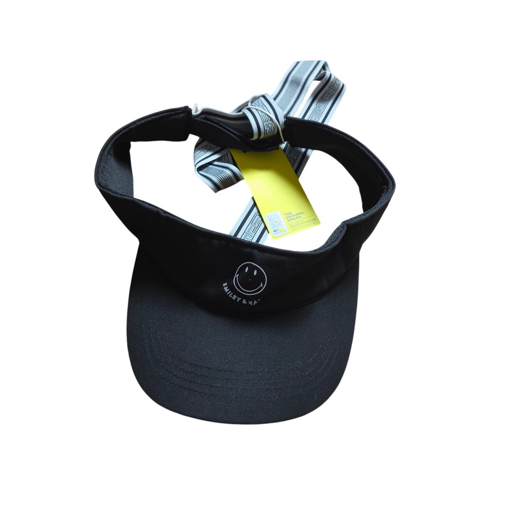 Halara x Smiley World Sun Visor Hat with Ribbon Tie Black Golf Tenniscore NWT